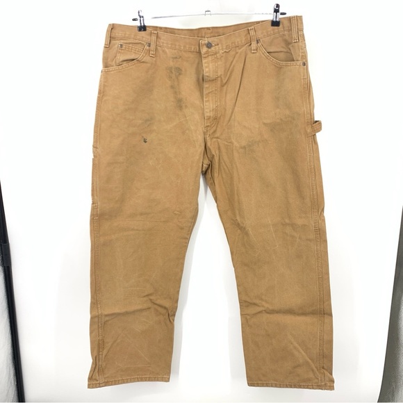 Dickies Men Size 42 x 30 Jeans Brown Canvas Straight Leg Pants Carpenter Cotton - Picture 1 of 7